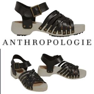 $150 NEW ANTHROPOLOGIE WOOD + LEATHER KELSIE DAGGER BROOKLYN SANDALS 10 NWT